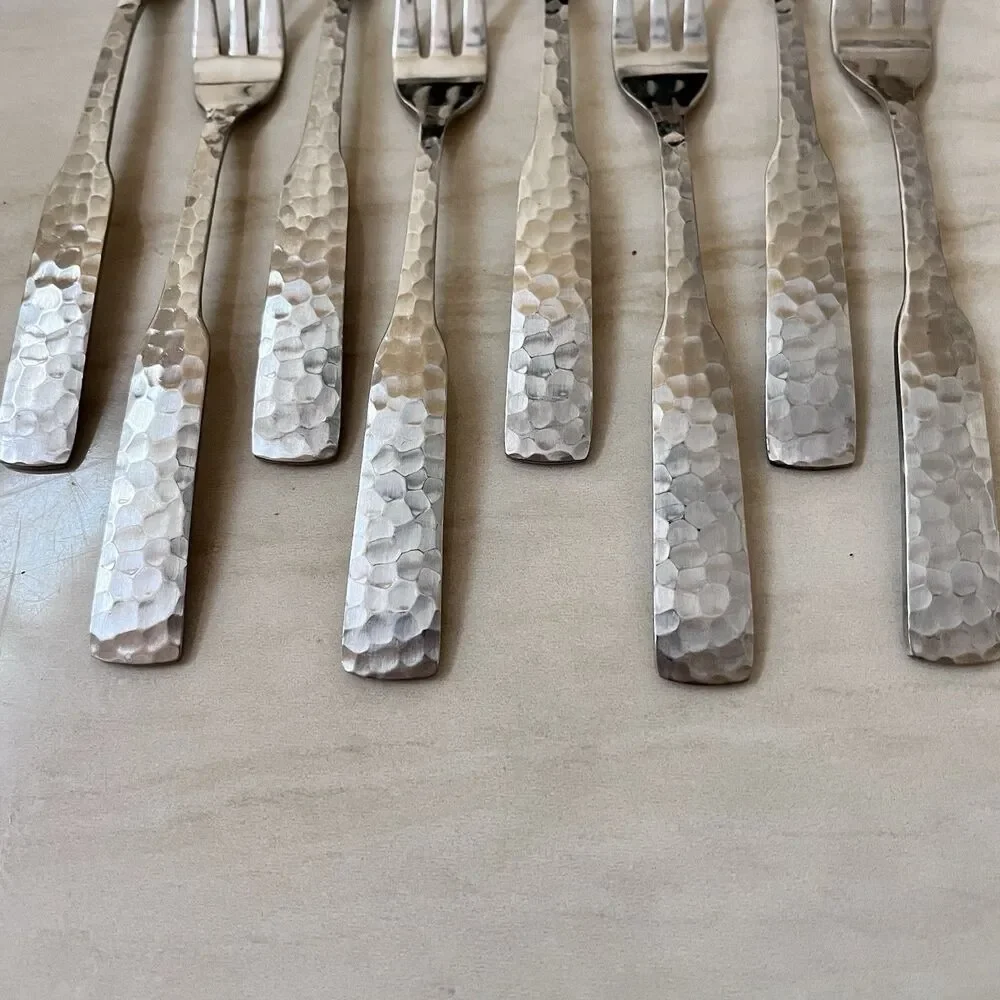 8pc Rogers Plymouth Cove Hammered Cocktail/Seafood Fork Stainless STANLEYROBERTS